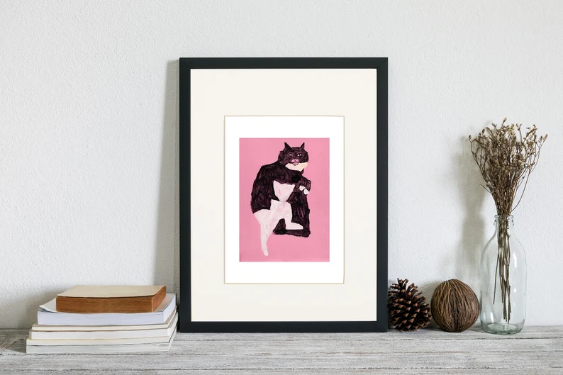 cat art print illustrated