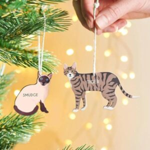 Personalised cat Christmas tree ornaments.