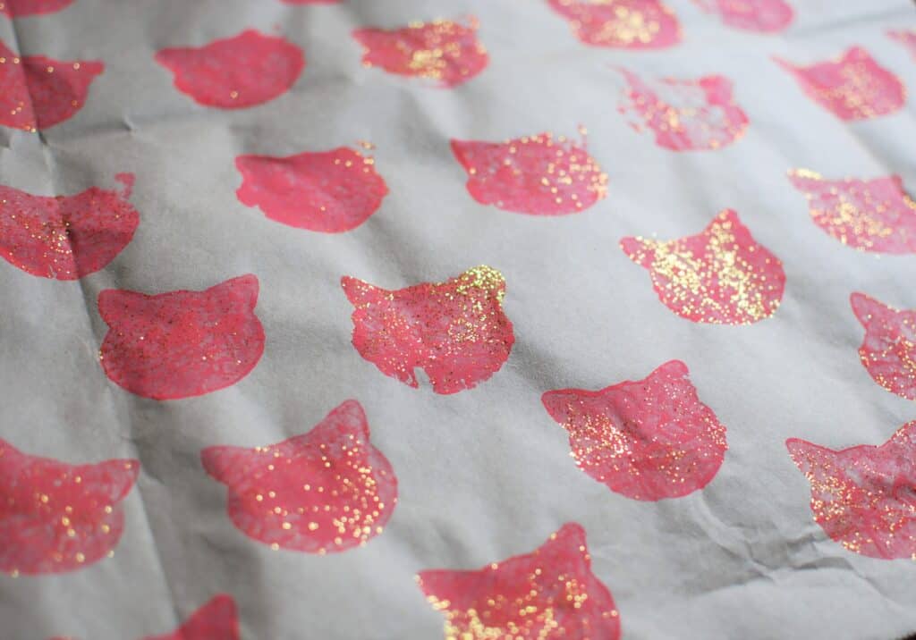 Hand printed cat wrapping paper