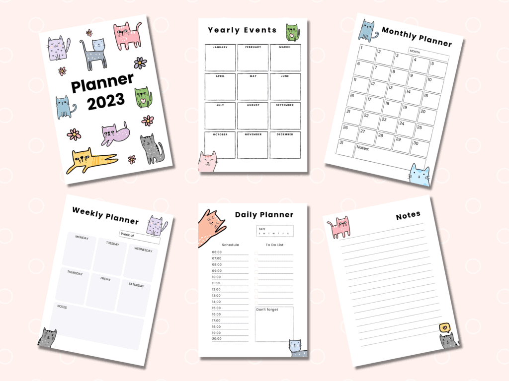 Printable cat themed planners