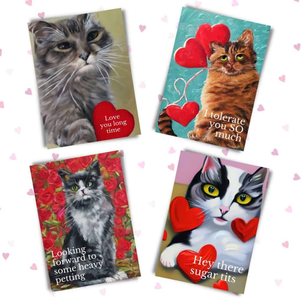 Cat themed Valentine cards