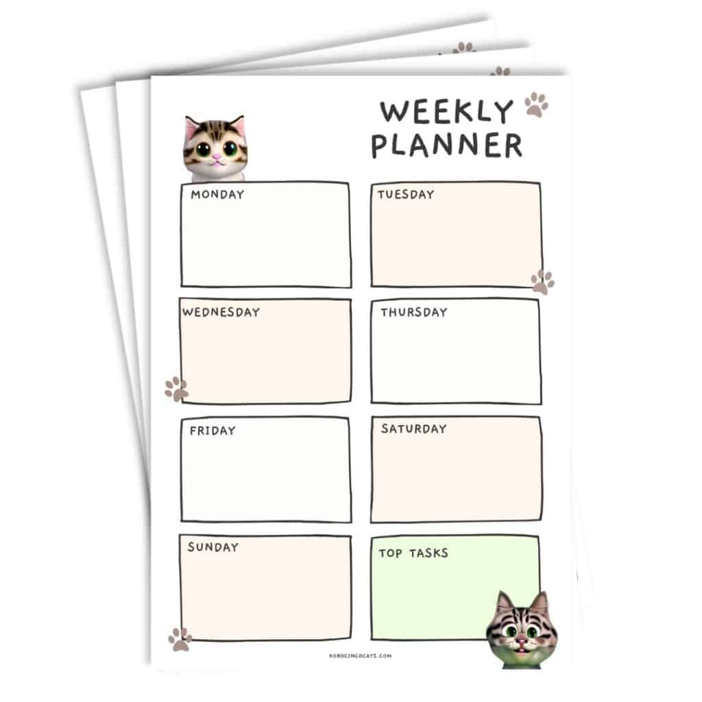 Free cat themed stationery weekly planner