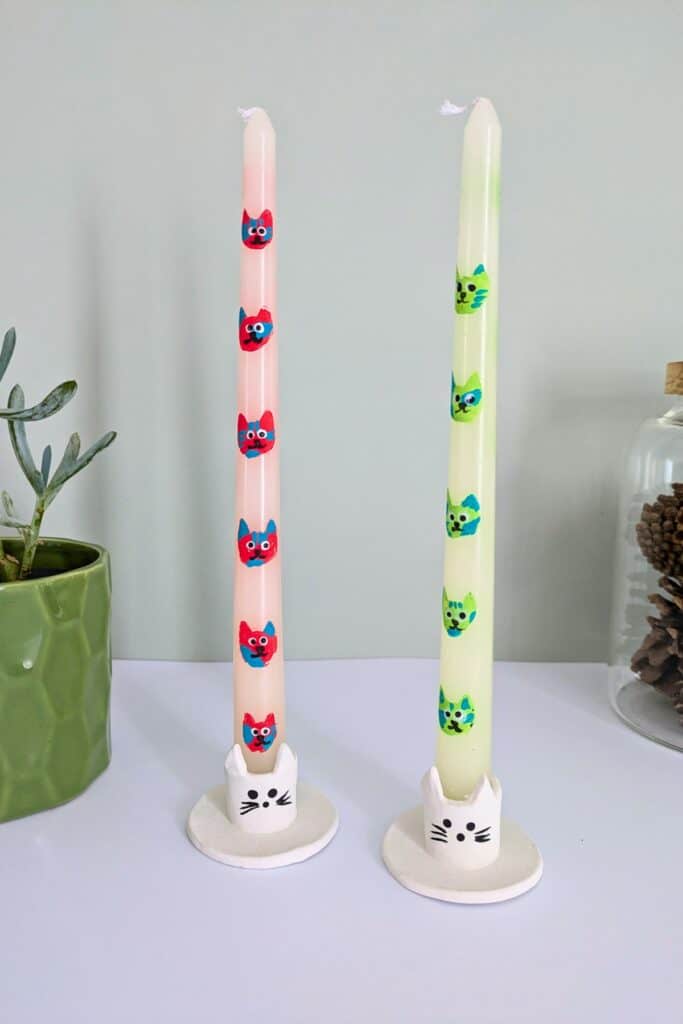 Air dry clay cat candle holders