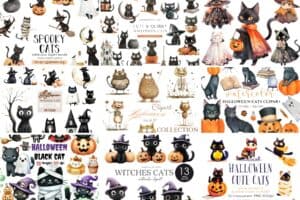 Cat Halloween clipart packs