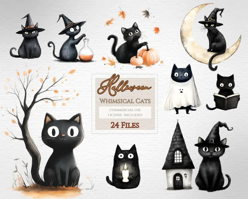 Halloween clipart black cats