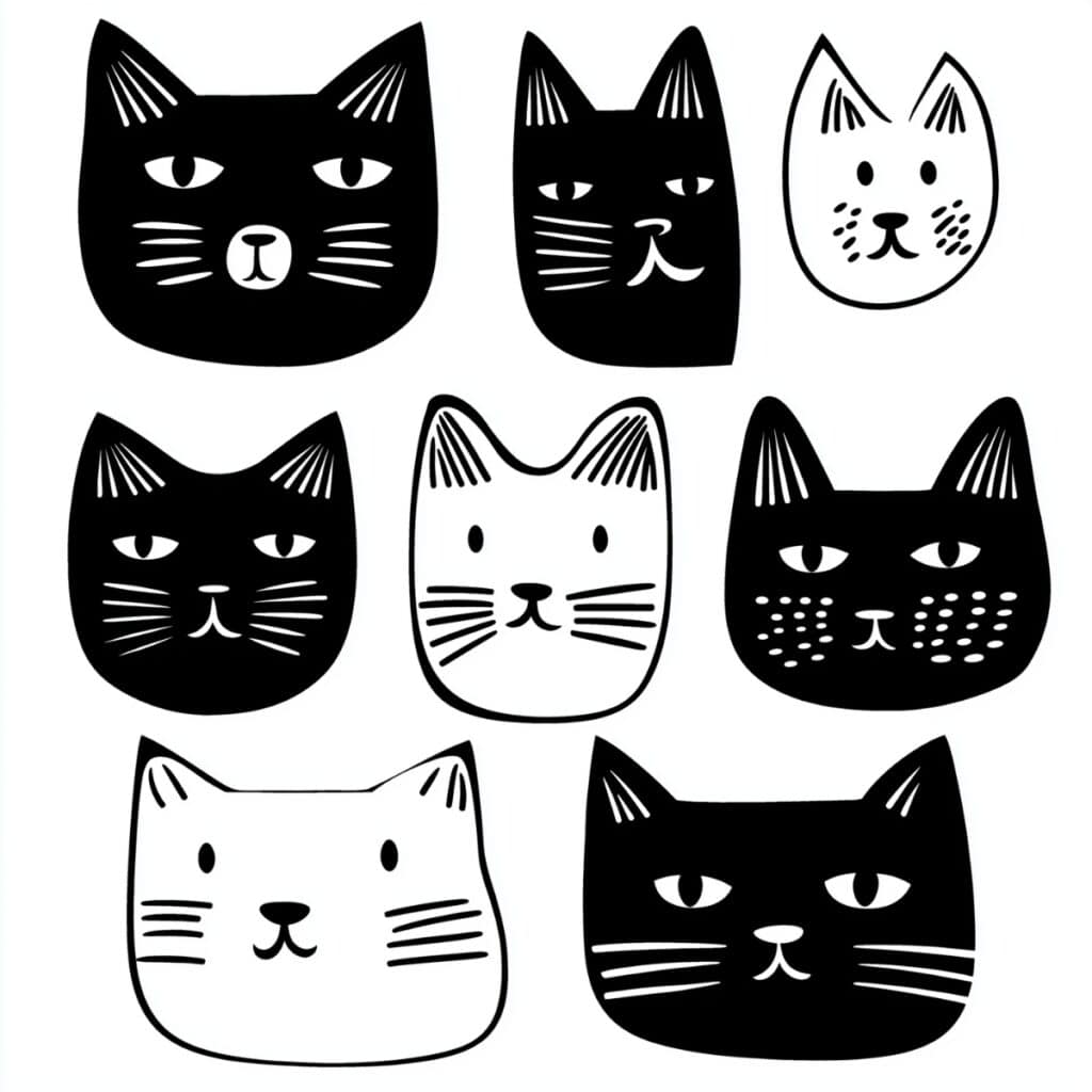 Line art cat faces for cat lovers